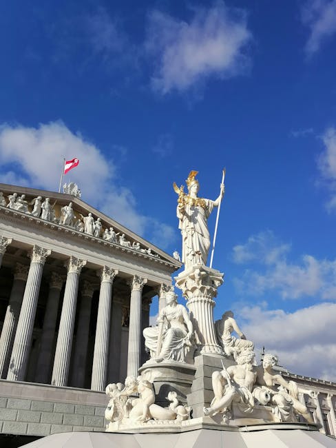Statue of Athena Pallas by Theophil Hansen at Austrian Parliament in Vienna.
