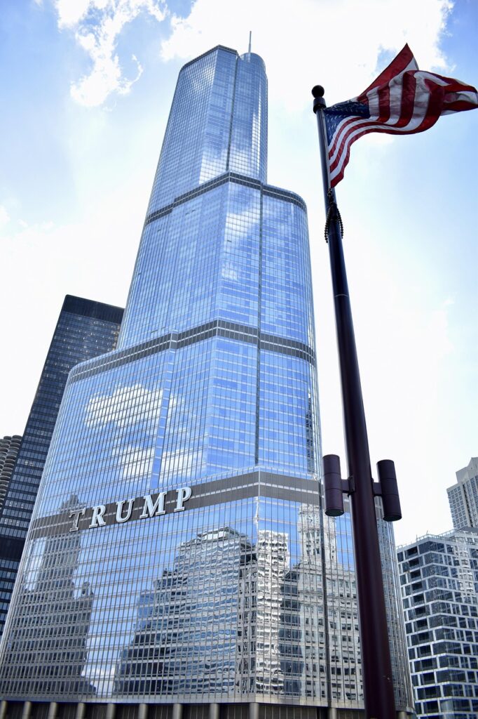 trump, tower, chicago, flag